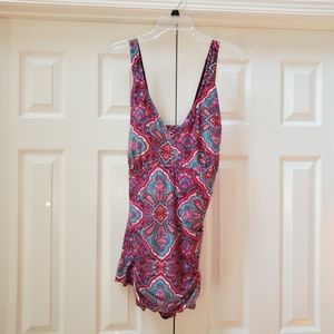 Aqua Couture Purple & Teal Paisley Swim Dress 22W